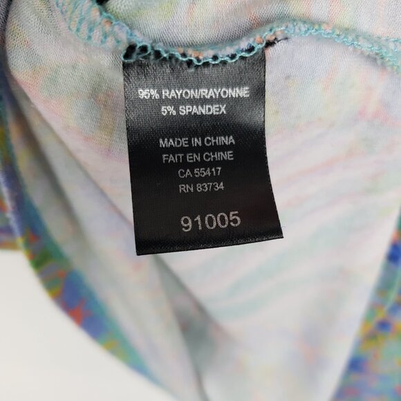 Claire Desjardins Bright Floral Short Sleeve Top Pink Green Jersey Knit Size L - Picture 6 of 8